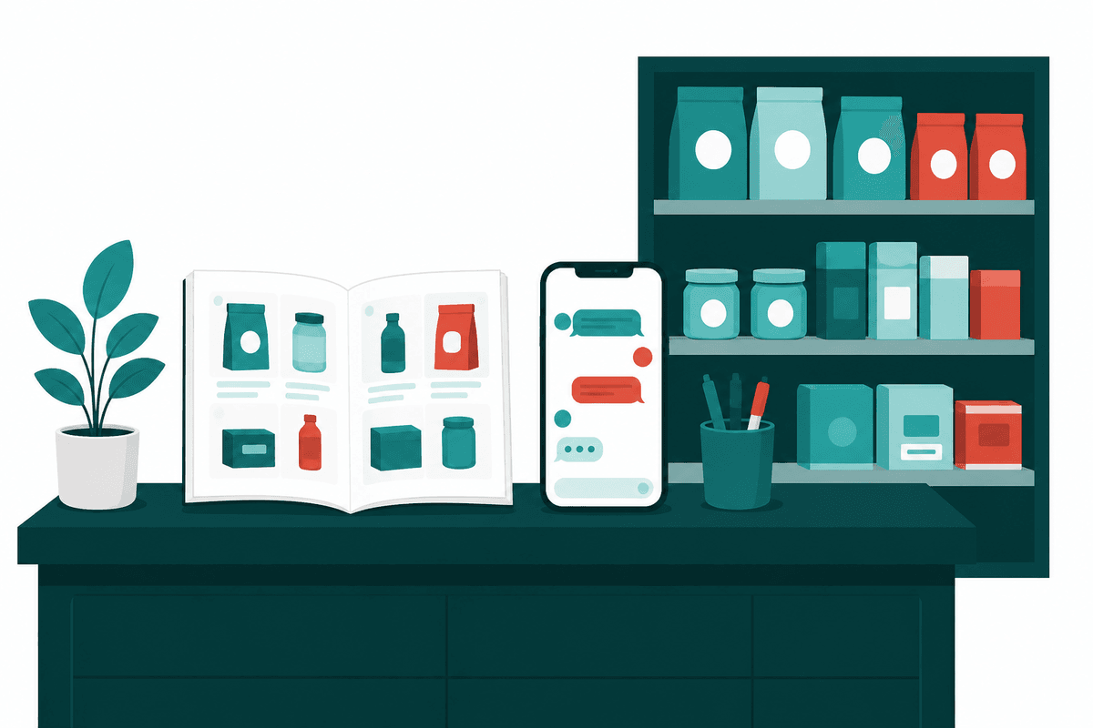 Retailer sharing product catalogue and payment links on WhatsApp